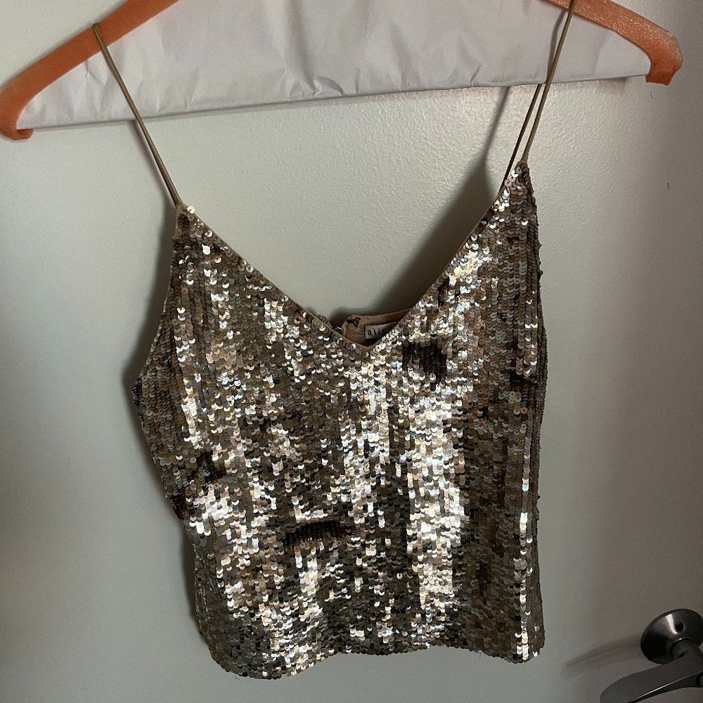 Alice and Olivia gold sequin tank top. Size S.